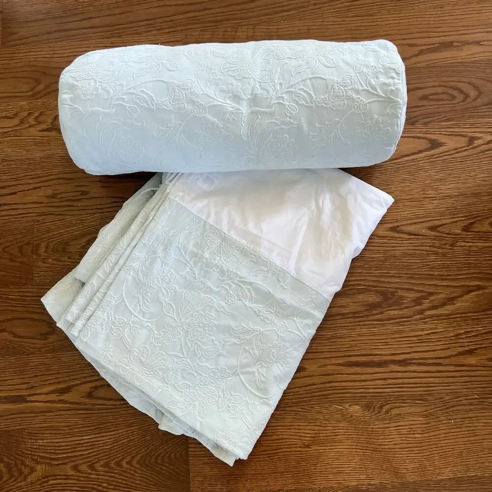 pottery barn matelasse jaquard bed skirt and pillow.
